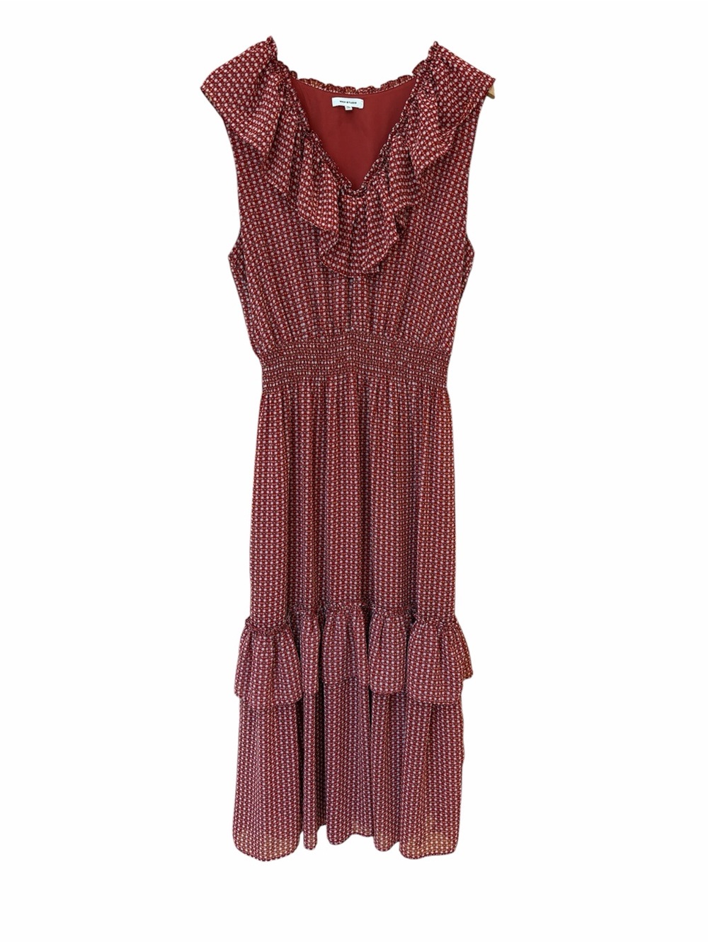 Max Studio Rust Polka-Print Ruffle Midi Dress
